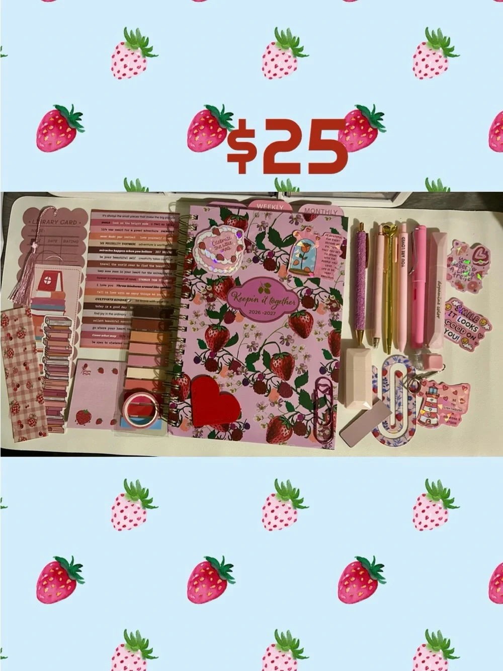 Floral Bee Spiral Planner + Pink Desk Accessory Kit